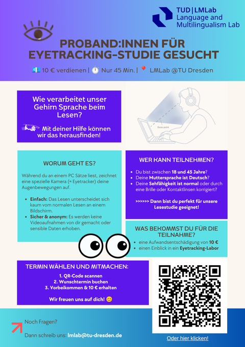 Flyer "Proband:innen für Eyetracking-Studie gesucht"