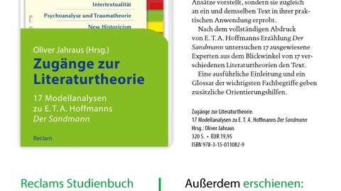 Ankündigung von Reclams neuem Studienbuch "Oliver Jahraus (Hrsg.): Zugänge zur Literaturtheorie", Reclam 2016.