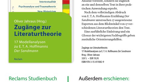 Ankündigung von Reclams neuem Studienbuch "Oliver Jahraus (Hrsg.): Zugänge zur Literaturtheorie", Reclam 2016.