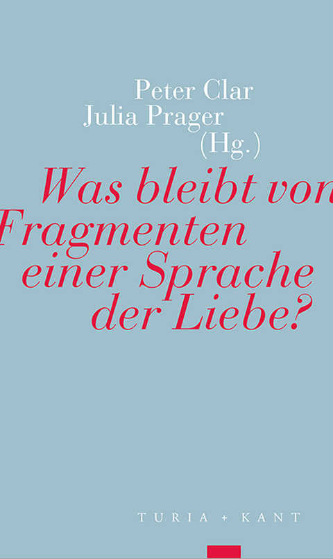Buchcover - Peter Clar, Julia Prager (Hg.): Was bleibt von Fragmenten einer Sprache der Liebe, Turia + Kant 2021.