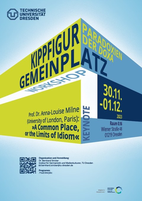 Plakat Workshop Dr. Bernhard Stricker "Kippfigur Gemeinplatz: Paradoxien der doxa", 30.11.-01.12.23