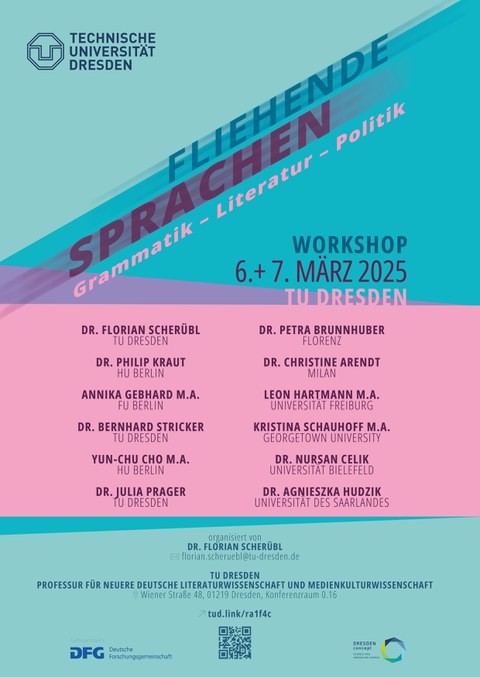 Plakat Workshop "Fliehende Sprachen. Grammatik - Literatur - Politik", 6. bis 7. März 2025