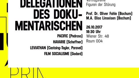 Plakat zur Ankündigung der Gastvorträge von Prof. Dr. Oliver Fahle und M.A. Elisa Linseisen (Bochum) am 26.10.2017