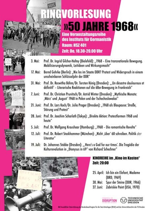 Plakat zur Ringvorlesung "50 Jahre 1968" im Sommersemester 2018 an der TU Dresden