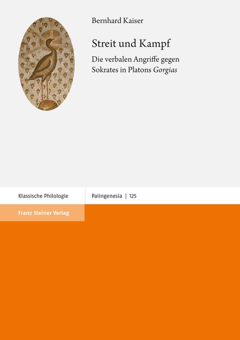 Buchcover mit Titelaufschrift. Ein ovalförmiges Bild zeigt die Darstellung eines Kranichs auf einem Mosaik.