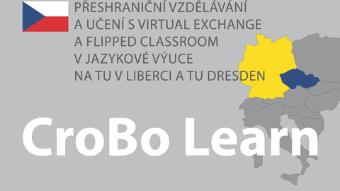 Plakat mit deutscher und tschechischer Flagge,Umriss Europas und dem Titel CroBo Learn