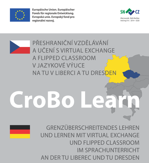 Plakat mit deutscher und tschechischer Flagge,Umriss Europas und dem Titel CroBo Learn