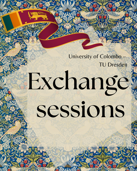 Auf dem Bild ist groß Exchange Sessions geschrieben, von rechts weht die Flagge Sri Lankas ins Bild.