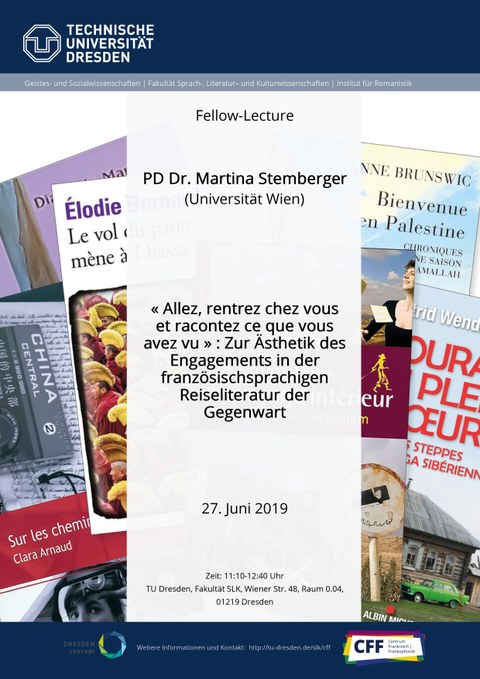 Plakat zur Ankündigung der Fellow-Lecture von PD Dr. Martina Stemberger (Universität Wien) am Centrum Frankreich | Frankophonie der TU Dresden am 27. Juni 2019