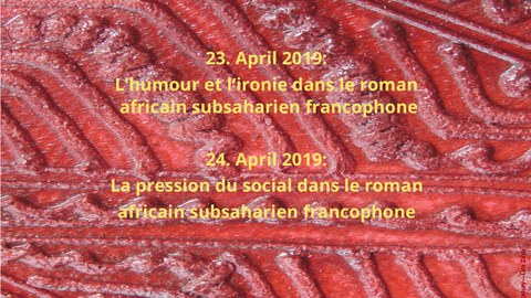 Plakat zur Ankündigung der Gastvorträge von Frau Prof. Dr. Hanane Essaydi (Université Cadi Ayyad, Marrakesch) am Centrum Frankreich / Frankophonie der TU Dresden am 23. und 24. April 2019