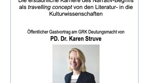 Plakat zur Ankündigung des Gastvortrags von PD Dr. Karen Struve am GRK Deutungsmacht an der Universität Rostock am 26.11.20