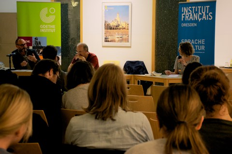 Foto 22 anlässlich der Lesung "Die Flüchtigen" - Alain Damasio und Milena Adam im Gespräch am 15.09.2021 im Goethe-Institut Dresden.