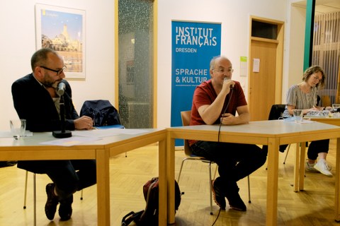 Dr. Torsten König und Alain Damasio im Gespräch anlässlich der Lesung & Gespräch mit Alain Damasio und Milena Adam am 15.09.21