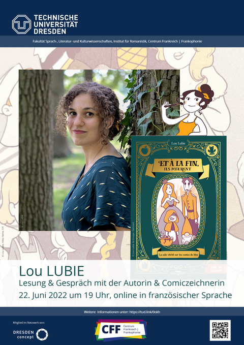 Poster on the occasion of the online reading and discussion with Lou Lubie (French comic book writer and illustrator) on June 22, 2022, at the SLK Faculty at TU Dresden.