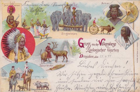 Postkarte „Gruß von der Völkerwiese“, 1898, Stadtmuseum Dresden, SMD_Ph_2021_00343
