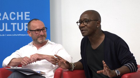 Photo 13 on the occasion of the reading and discussion of “Frau des Himmels und der Stürme" (Woman of the Sky and the Storms) with Wilfried N’Sondé on June 9, 2023, at the Institut français Dresden.