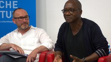 Photo 15 on the occasion of the reading and discussion of “Frau des Himmels und der Stürme" (Woman of the Sky and the Storms) with Wilfried N’Sondé on June 9, 2023, at the Institut français Dresden.