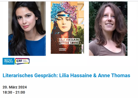 Screenshot der Ankündigung von "Literarisches Gespräch: Lilia Hassaine & Anne Thomas" am 20.03.24 von der Webseite des IF Dresden