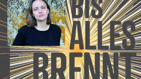 Poster on the occasion of the reading by Hélène Laurain “Bis alles brennt” (Until everything burns) on October 23, 2024, at the Institut français Dresden.
