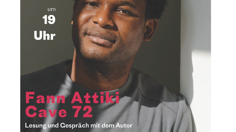 Plakat Fann Attiki "Cave 72", Lesung und Gespräch mit dem Autor, Institut français Dresden, 21. Oktober 2025