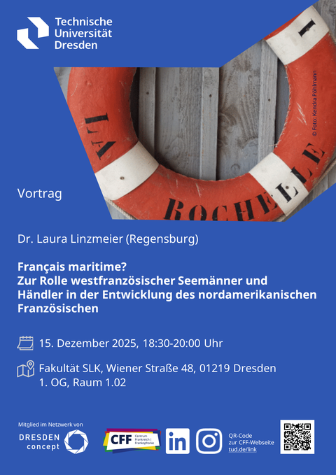 Plakat Gastvortrag Dr. Laura Linzmeier (Regensburg) am 15.12.25 an der TU Dresden