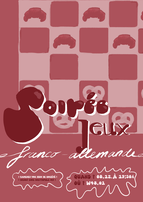 Plakat anlässlich der Soirée jeux franco-allemande am 08.12.2025 an der Fakultät SLK der TU Dresden.