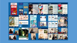 Collage aus Plakaten und Fotos von CFF-Veranstaltungen ab Herbst / Winter 2023/24, blauer Hintergrund