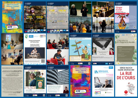 Plakat 4 (Druck) mit Plakaten und Fotos von Veranstaltungen des CFF - ab 2022