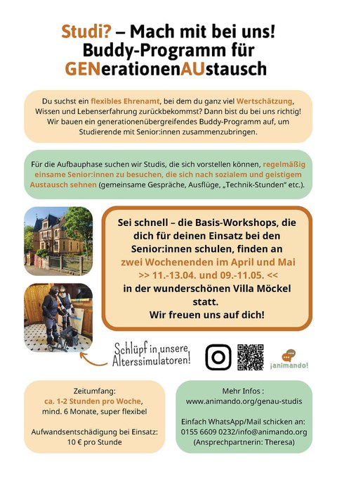 Plakat anlässlich des Aufrufs an Studierende: Buddy-Programm für GENerationenAUstausch