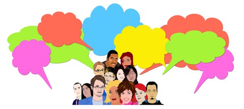 Farbige Grafik zum Thema Ideenaustausch/Dialog