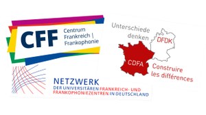 Collage aus den Logos Centrum Frankreich / Frankophonie, Deutsch-Französisches Doktorandenkolleg "Unterschiede denken" und Netzwerk universitärer Frankreich- und Frankophoniezentren in Deutschland