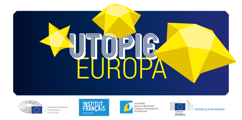 Logo des Projekts "Utopie Europa 2020" an deutschen Hochschulen, ausgeschrieben vom Institut français Deutschland und der Deutsch-Französischen Hochschule.