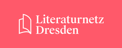 Logo of Literaturnetz Dresden, red background with white text, https://literaturnetz-dresden.de/