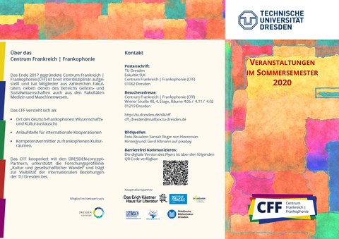 Seite 1 des Flyers des Semesterprogramms vom Centrum Frankreich | Frankophonie an der TU Dresden im Sommersemester 2020