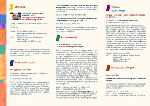 Seite 2 des Flyers des Semesterprogramms vom Centrum Frankreich | Frankophonie an der TU Dresden im Sommersemester 2020