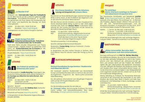 Zweite Seite des CFF-Programmflyers Frühjahr/Sommer 2021