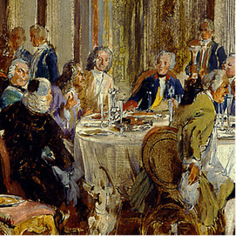 König Friedrichs II. Tafelrunde in Sanssouci. Skizze