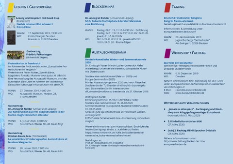 Seite 2 des Programmflyers des Centrum Frankreich | Frankophonie der TU Dresden im Wintersemester 2019/20