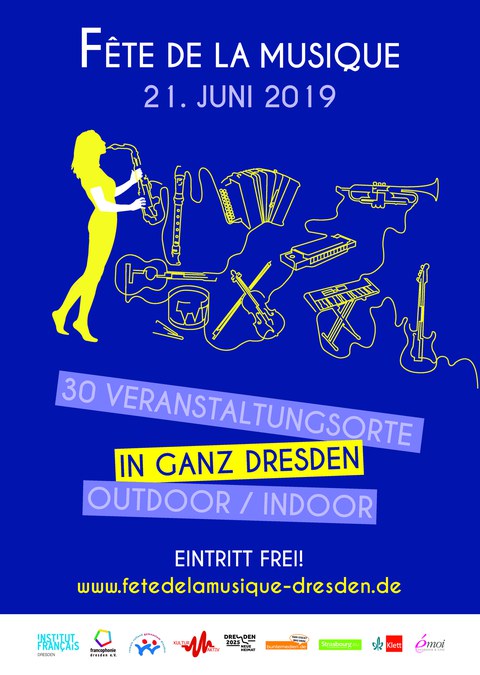 Poster on the occasion of the Fête de la Musique on June 21, 2019 in Dresden