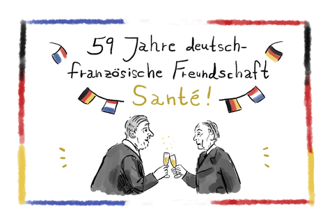 Eine Zeichnung zum Thema 59 Jahre deutsch-französische Freundschaft