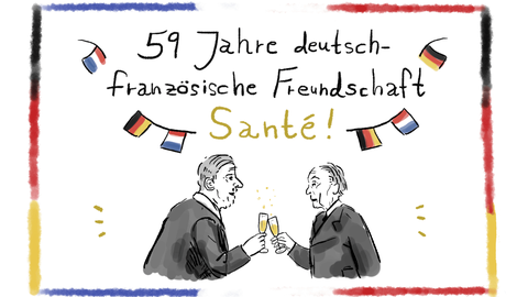 A drawing on the theme of 59 years of Franco-German friendship