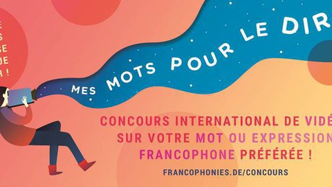 Header for the call for entries for the international competition organized by the Network of Maisons des Francophonies, “Les mots pour le dire” – What is your favorite Francophone word or saying? – 2022.