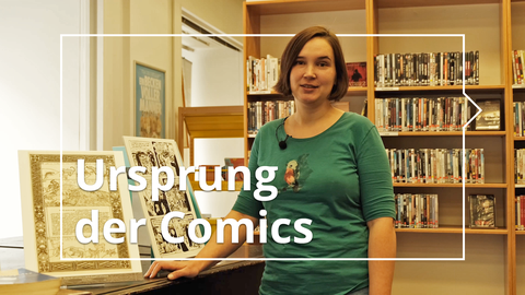 Header des Videos "Ursprung der Comics" zum Internationalen Tag der Frankophonie 2022, gesprochen von Bettina Müller (Wissenschaftliche Hilfskraft am CFF).