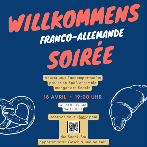 Plakat anlässlich des Deutsch-Französischen Abends am 18.04.2023 an der TU Dresden.