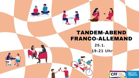Plakat anlässlich des Tandem-Abends franco-allemand am 25.01.2024 im Institut français Dresden.