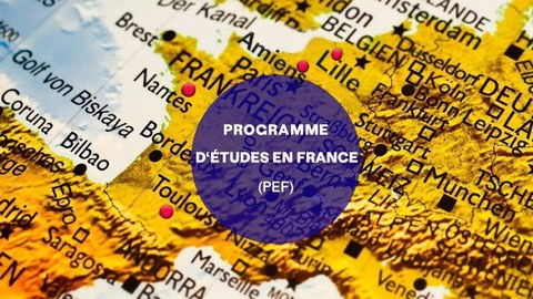 Ausschnitt Frankreich-Landkarte mit Logo des Programm d'Études France (PEF)