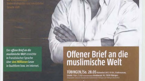 Plakat zur Lesung und Diskussion mit Abdennour Bidar "Offener Brief an die muslimische Welt" am 1. Juni 2017