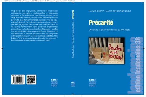 Das Foto zeigt den Buchumschlag von Roswitha Böhm und Cécile Kovacshazy (Hg.): Précarité. Littérature et cinéma de la crise au XXIe siècle, Gunter Narr 2015.