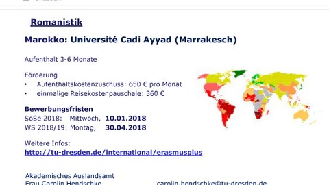 Plakat zur Ankündigung Erasmus + Marokko 2017-2019
