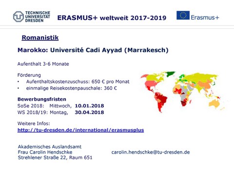 Plakat zur Ankündigung Erasmus + Marokko 2017-2019